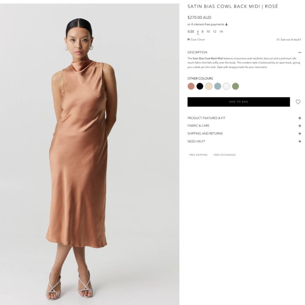 THIRD FORM Satin Bias Cowl Back Midi Dress in Rose